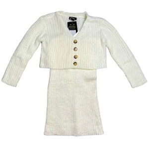 Art Class Girls Off White Sweater Dress With Matching Button Down Cardigan NWT